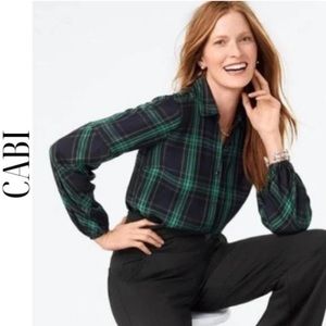 CABI Style #3769 Big Sur Green / Black Plaid Blouse, S
